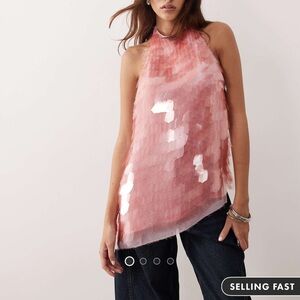 Pink Sequin Halter Top - Women